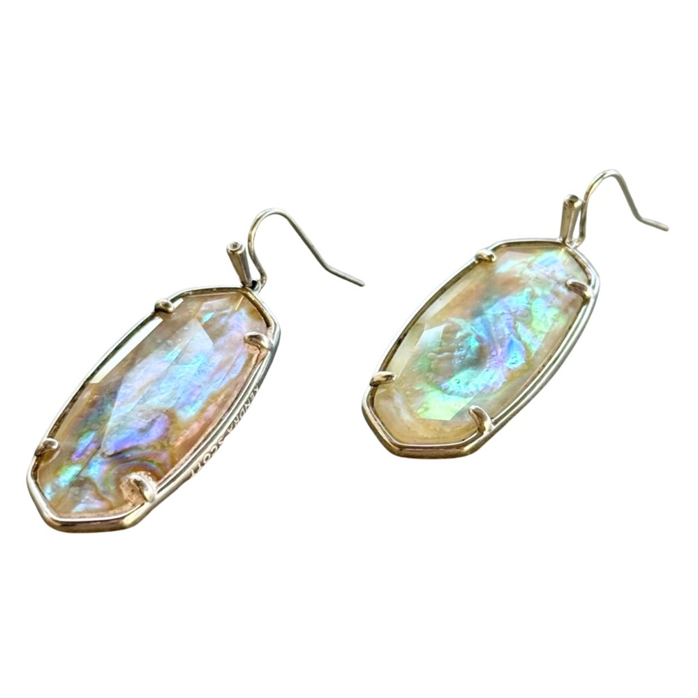 Kendra Scott Faceted Elle Silver Drop Earrings | Iridescent Abalone | Retired - Picture 3 of 6